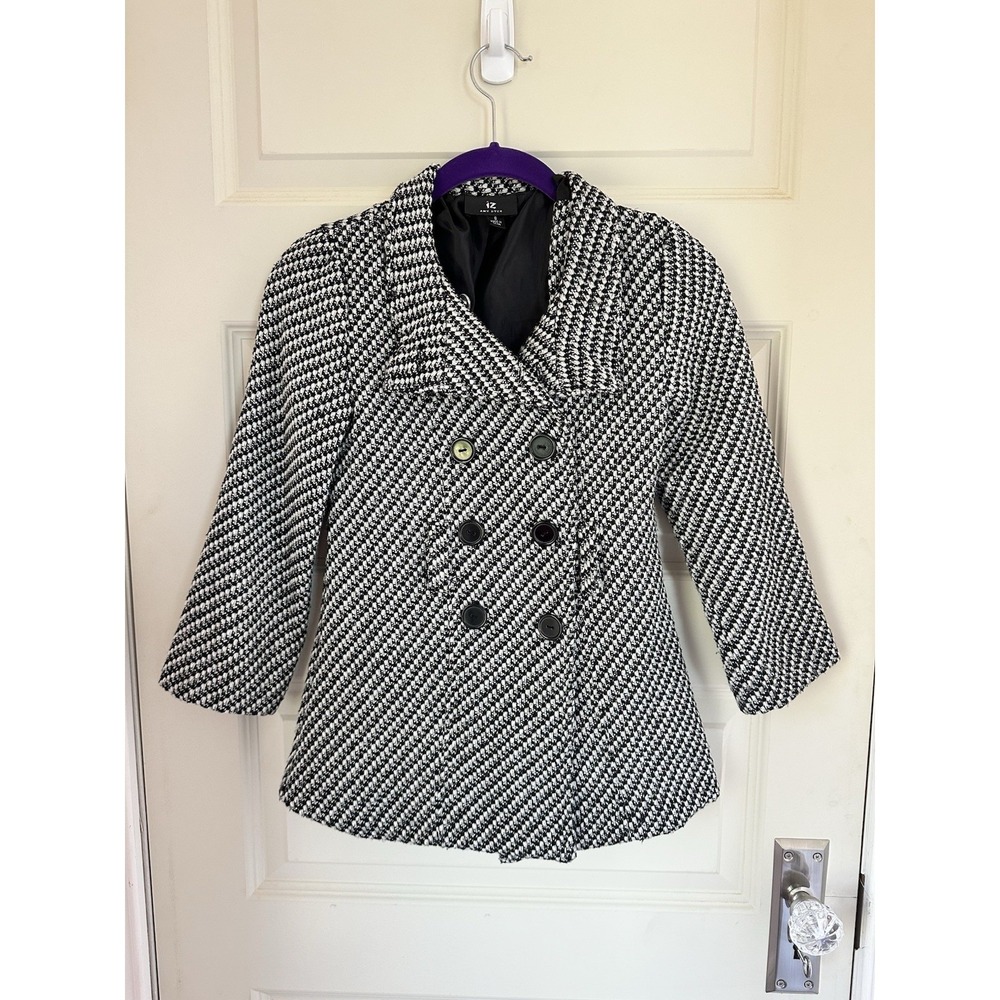 Vintage Amy Byer Pea Coat Girls Black And White‎ Double Breasted Size S NO BELT